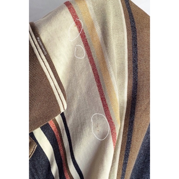 SOLD • Vintage Oversized Retro Striped Color Block Neutral Cotton Henley Top - Picture 8 of 8